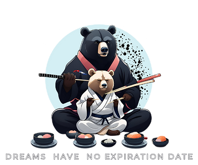 Bear Hut Cuisine emblem with two bears preparing sushi.